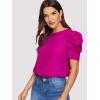 imageFloerns Womens Round Neck Short Puff Sleeve Keyhole Back Blouse TopsRed Violet