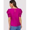 imageFloerns Womens Round Neck Short Puff Sleeve Keyhole Back Blouse TopsRed Violet