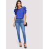 imageFloerns Womens Round Neck Short Puff Sleeve Keyhole Back Blouse TopsRoyal Blue