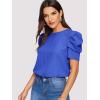 imageFloerns Womens Round Neck Short Puff Sleeve Keyhole Back Blouse TopsRoyal Blue