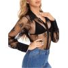 imageFloerns Womens Sheer Lace Button Down Long Sleeve Floral Blouse Shirt TopsBlack