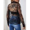 imageFloerns Womens Sheer Lace Button Down Long Sleeve Floral Blouse Shirt TopsBlack Sheer