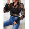 imageFloerns Womens Sheer Lace Button Down Long Sleeve Floral Blouse Shirt TopsBlack Sheer