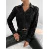 imageFloerns Womens Sheer Lace Button Down Long Sleeve Floral Blouse Shirt TopsJet Black
