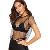 imageFloerns Womens Sheer See Through Mock Neck Star Pattern Mesh Blouse Tops without BraBlack Dots