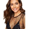 imageFloerns Womens Sheer See Through Mock Neck Star Pattern Mesh Blouse Tops without BraBlack Dots