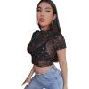 imageFloerns Womens Sheer See Through Mock Neck Star Pattern Mesh Blouse Tops without BraBlack Galaxy