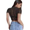 imageFloerns Womens Sheer See Through Mock Neck Star Pattern Mesh Blouse Tops without BraBlack Galaxy