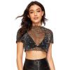 imageFloerns Womens Sheer See Through Mock Neck Star Pattern Mesh Blouse Tops without BraBlack Gilter