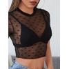 imageFloerns Womens Sheer See Through Mock Neck Star Pattern Mesh Blouse Tops without BraBlack Polka Dots