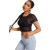 imageFloerns Womens Sheer See Through Mock Neck Star Pattern Mesh Blouse Tops without BraDark Black
