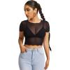imageFloerns Womens Sheer See Through Mock Neck Star Pattern Mesh Blouse Tops without BraDark Black