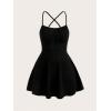 imageFloerns Womens Summer Ditsy Floral Backless Tie Back Sleeveless Cami Mini DressBlack Solid
