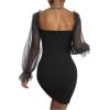 imageFloerns Womens Sweetheart Neck Mesh Sheer Ruffle Long Sleeve Bodycon Mini DressBlack