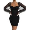 imageFloerns Womens Sweetheart Neck Mesh Sheer Ruffle Long Sleeve Bodycon Mini DressBlack