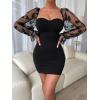 imageFloerns Womens Sweetheart Neck Mesh Sheer Ruffle Long Sleeve Bodycon Mini DressBlack Rose Black