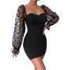imageFloerns Womens Sweetheart Neck Mesh Sheer Ruffle Long Sleeve Bodycon Mini DressBlack Solid