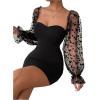 imageFloerns Womens Sweetheart Neck Mesh Sheer Ruffle Long Sleeve Bodycon Mini DressBlack Solid