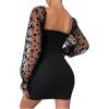 imageFloerns Womens Sweetheart Neck Mesh Sheer Ruffle Long Sleeve Bodycon Mini DressBlack Solid