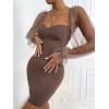 imageFloerns Womens Sweetheart Neck Mesh Sheer Ruffle Long Sleeve Bodycon Mini DressMocha Brown