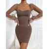 imageFloerns Womens Sweetheart Neck Mesh Sheer Ruffle Long Sleeve Bodycon Mini DressMocha Brown