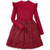 imageFloerns Girls 2 Piece Outfit Ruffle Trim Long Sleeve T Shirt and Short Skirt SetHot Red
