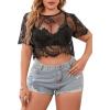 imageFloerns Womens Plus Size Sheer Mesh Short Sleeve Crop Top T Shirt without BraBlack