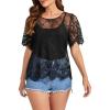 imageFloerns Womens Plus Size Sheer Mesh Short Sleeve Crop Top T Shirt without BraBlack Dull