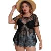 imageFloerns Womens Plus Size Sheer Mesh Short Sleeve Crop Top T Shirt without BraBlack Solid