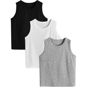 imageFloerns Boys 3 Pcs Sleeveless Crew Neck Pocket Casual Solid Tank TopBlack Grey