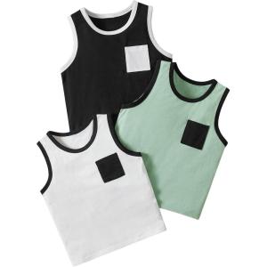 imageFloerns Boys 3 Pcs Sleeveless Crew Neck Pocket Casual Solid Tank TopBlack White Green