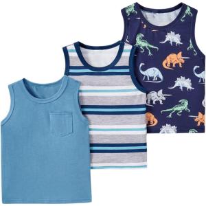 imageFloerns Boys 3 Pcs Sleeveless Crew Neck Pocket Casual Solid Tank TopBlue Dinosaur