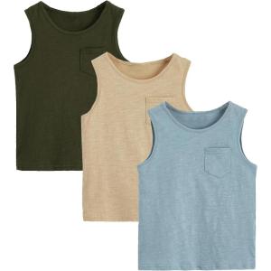 imageFloerns Boys 3 Pcs Sleeveless Crew Neck Pocket Casual Solid Tank TopDusty Blue