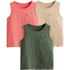 imageFloerns Boys 3 Pcs Sleeveless Crew Neck Pocket Casual Solid Tank TopGreen Beige