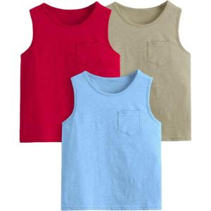 imageFloerns Boys 3 Pcs Sleeveless Crew Neck Pocket Casual Solid Tank TopGreen Red