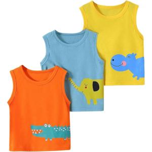imageFloerns Boys 3 Pcs Sleeveless Crew Neck Pocket Casual Solid Tank TopOrange Yellow Cartoon
