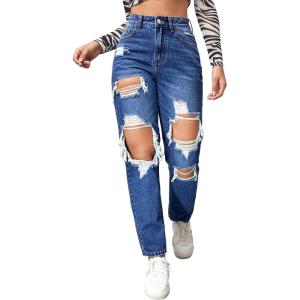 imageFloerns Womens High Waist Boyfriend Straight Leg Ripped Jeans Distressed Denim Pants GreyWater Blue