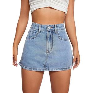 imageFloerns Womens High Waist Zipper Button Denim Shorts Jean Skort with PocketsPale Blue
