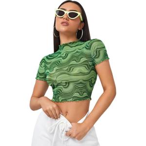 imageFloerns Womens Sheer See Through Mock Neck Star Pattern Mesh Blouse Tops without BraGreen Marble