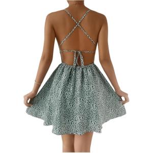 imageFloerns Womens Summer Ditsy Floral Backless Tie Back Sleeveless Cami Mini DressDark Green