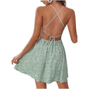 imageFloerns Womens Summer Ditsy Floral Backless Tie Back Sleeveless Cami Mini DressMint Green