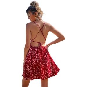 imageFloerns Womens Summer Ditsy Floral Backless Tie Back Sleeveless Cami Mini DressRed