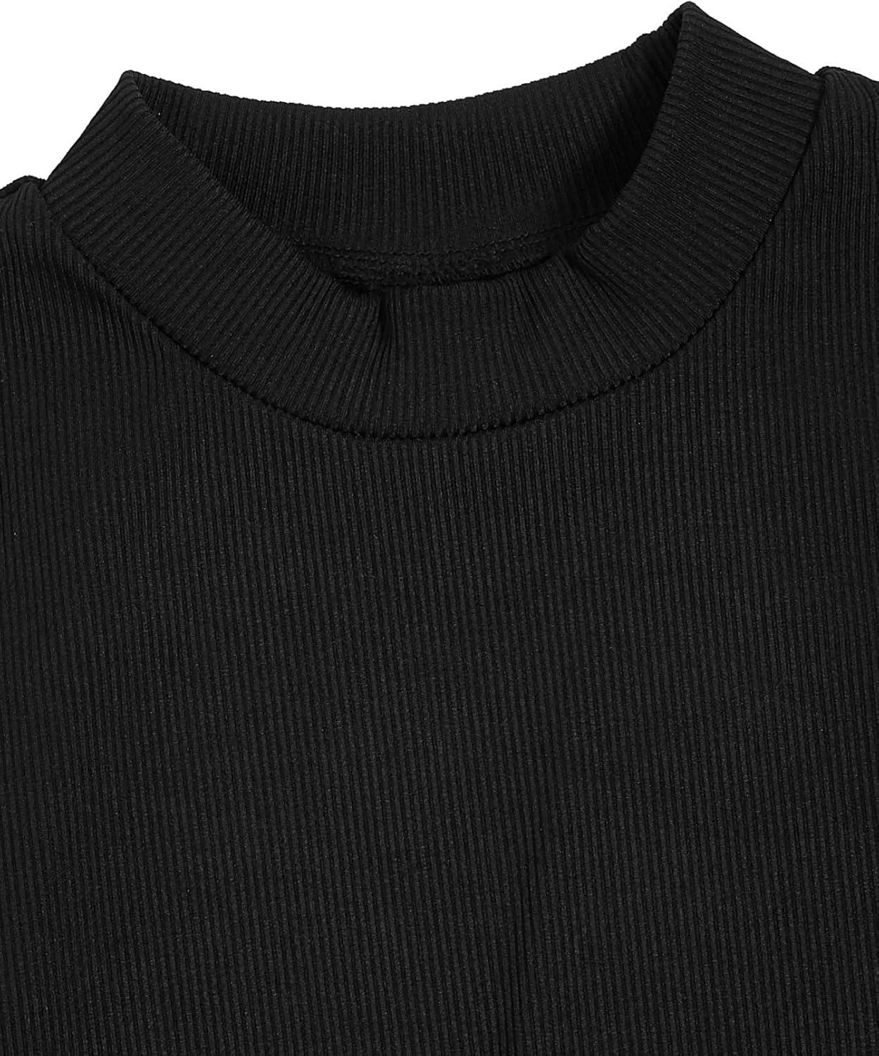 imageFloerns Girls 2 Piece Outfit Ruffle Trim Tee Top with Paperbag Waist Shorts SetBlack Striped