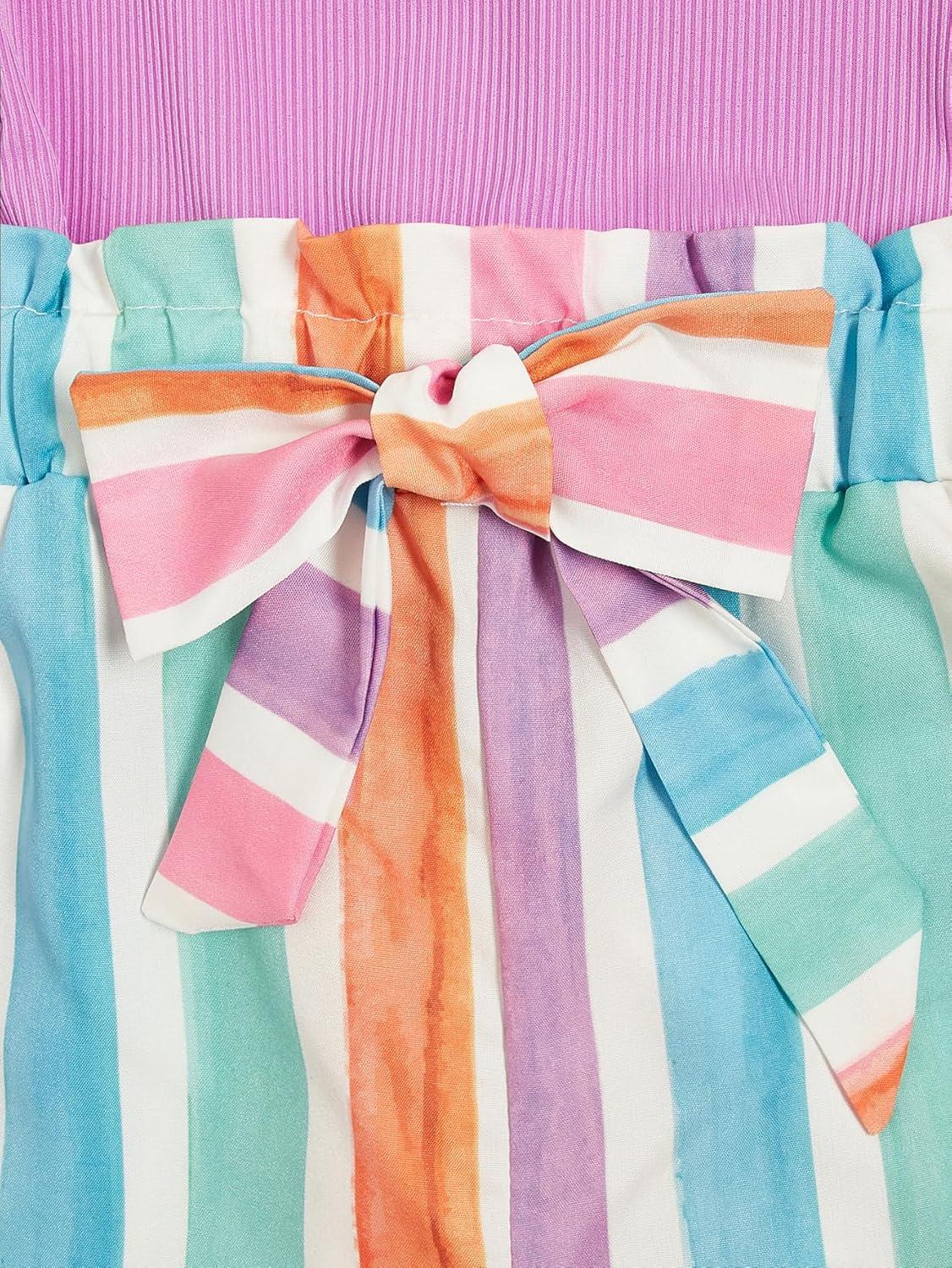 imageFloerns Girls 2 Piece Outfit Ruffle Trim Tee Top with Paperbag Waist Shorts SetPink Multi