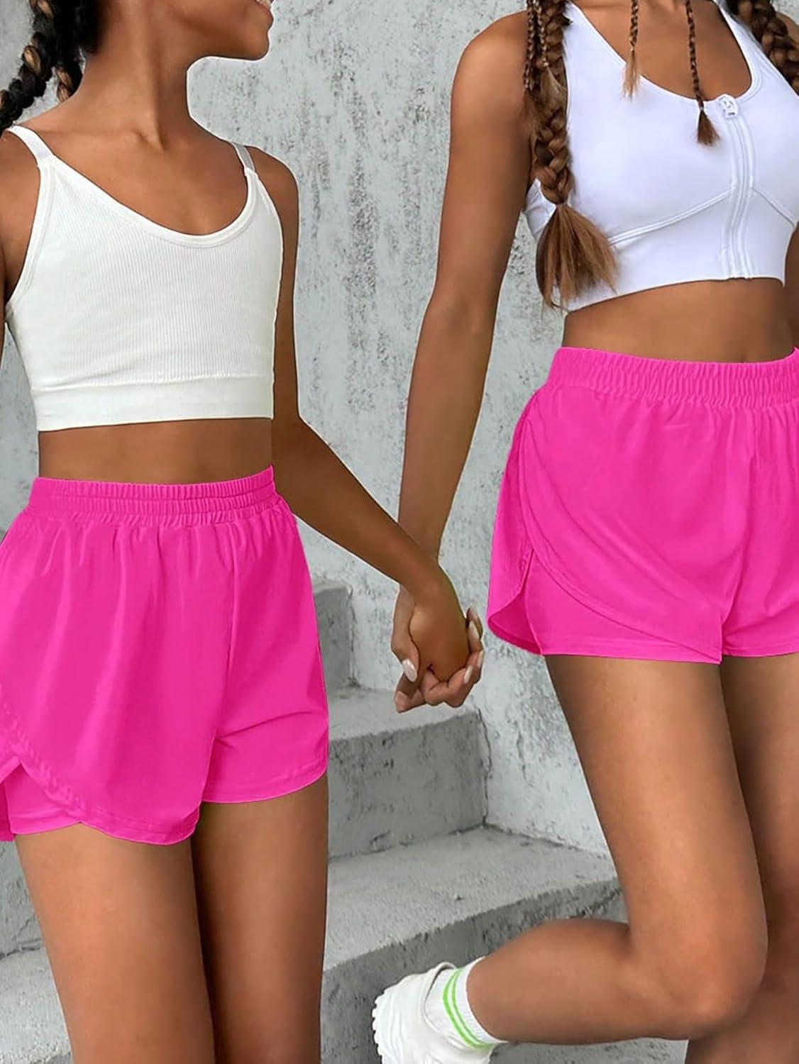 imageFloerns Girls 2 in 1 Workout Running Athletic Tennis Butterfly Flowy Shorts Hot Pink 1112Y