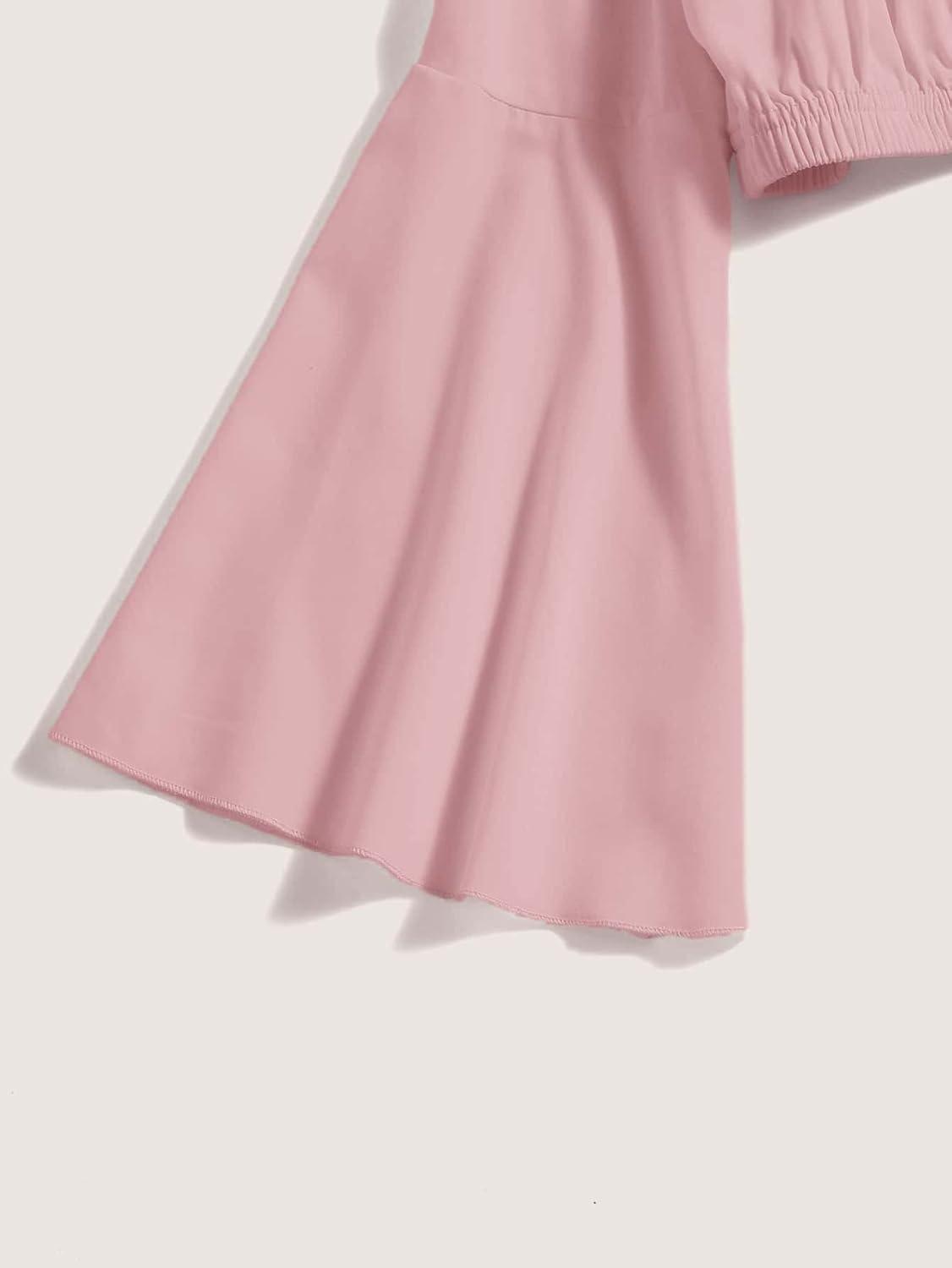 imageFloerns Girls Off The Shoulder Flounce Long Sleeve Ruched Blouse Crop TopsDusty Pink