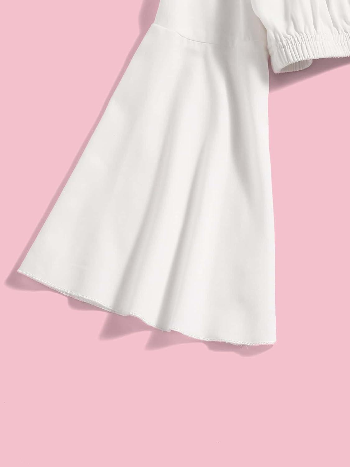 imageFloerns Girls Off The Shoulder Flounce Long Sleeve Ruched Blouse Crop TopsWhite