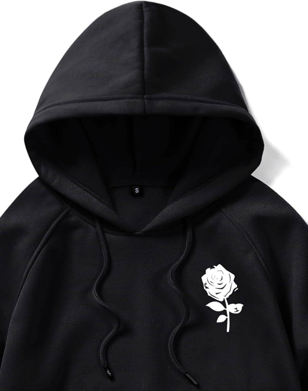 imageFloerns Mens Graphic Print Long Sleeve Drawstring Hoodie Pullover SweatshirtBlack