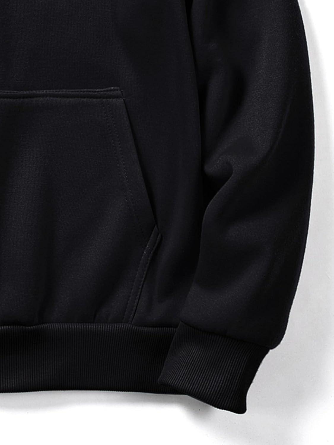 imageFloerns Mens Graphic Print Long Sleeve Drawstring Hoodie Pullover SweatshirtBlack