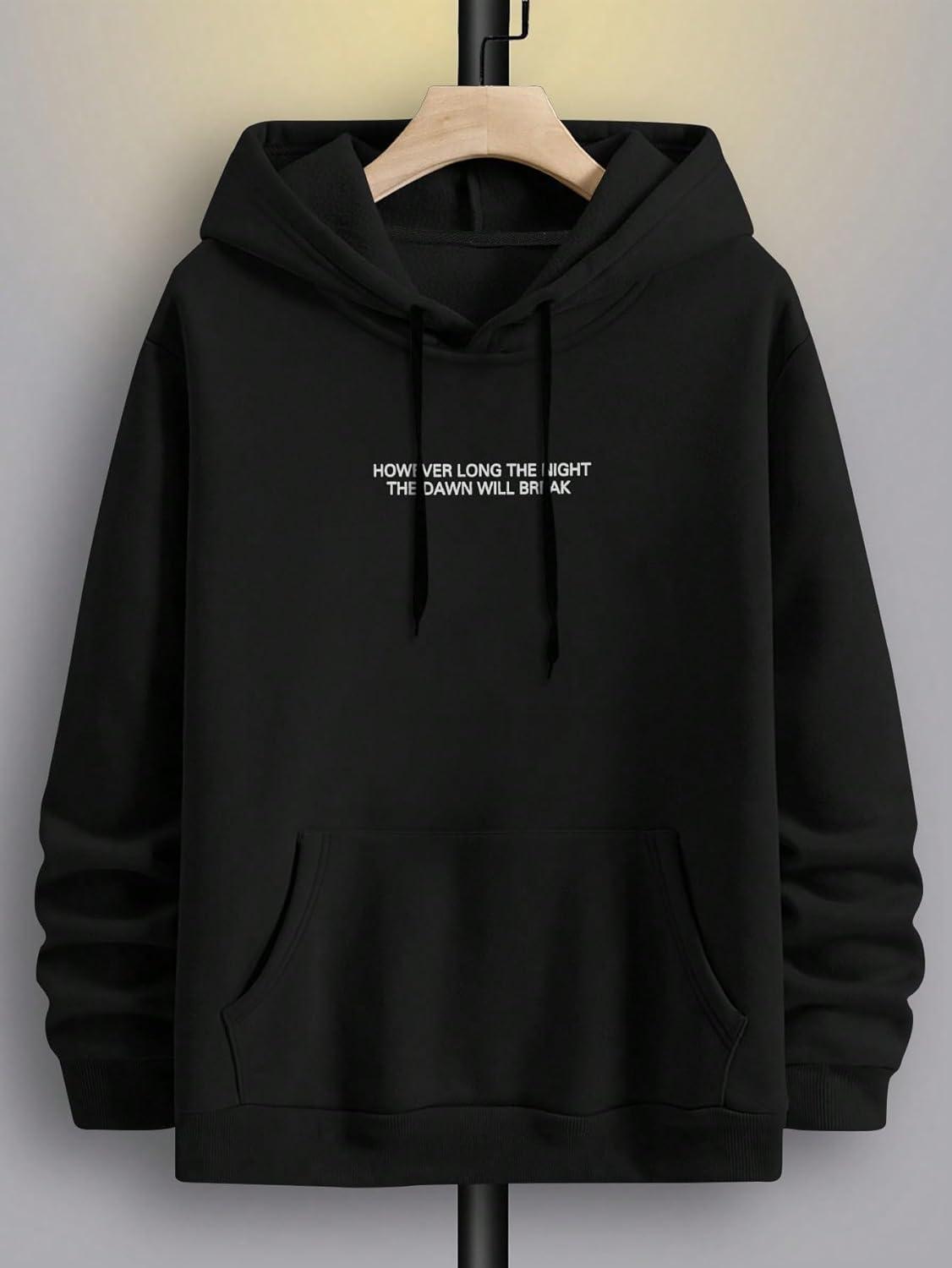 imageFloerns Mens Graphic Print Long Sleeve Drawstring Hoodie Pullover SweatshirtBlack Dull Slogan
